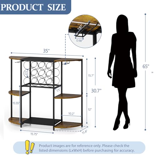 JKsmart Wine Bar Cart with LED Lights, Mini Wine Rack with Storage and Glass Holder, Small Home Bar Cart for Liquor, 3-Tier Bar Table for Kitchen, Dining Room, Living Room, Rustic Brown - Image 4