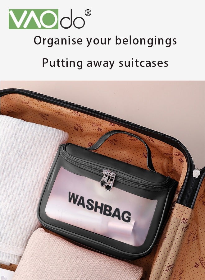 VAOdo 2PCS Clear Travel Toiletry Bag for Women and Men, Matte Translucent Toiletry Bag with Handle and Zip Makeup Comestic Organizer Bag Waterproof PVC Material Black - Image 4