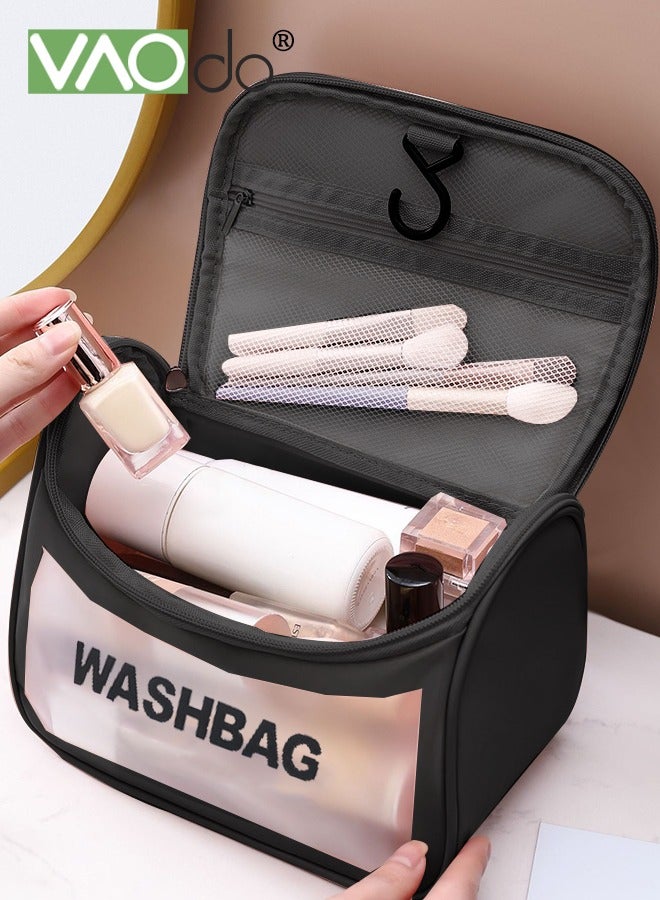 VAOdo 2PCS Clear Travel Toiletry Bag for Women and Men, Matte Translucent Toiletry Bag with Handle and Zip Makeup Comestic Organizer Bag Waterproof PVC Material Black - Image 2