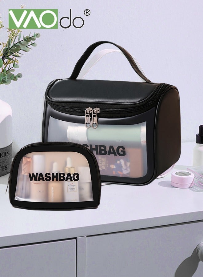 VAOdo 2PCS Clear Travel Toiletry Bag for Women and Men, Matte Translucent Toiletry Bag with Handle and Zip Makeup Comestic Organizer Bag Waterproof PVC Material Black - Image 5