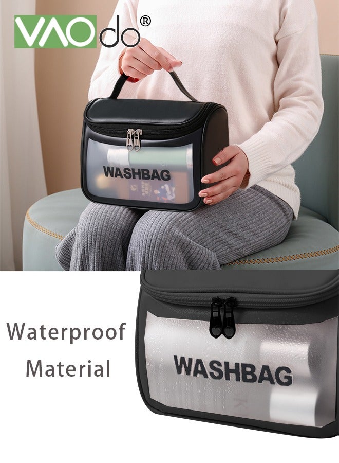 VAOdo 2PCS Clear Travel Toiletry Bag for Women and Men, Matte Translucent Toiletry Bag with Handle and Zip Makeup Comestic Organizer Bag Waterproof PVC Material Black - Image 3