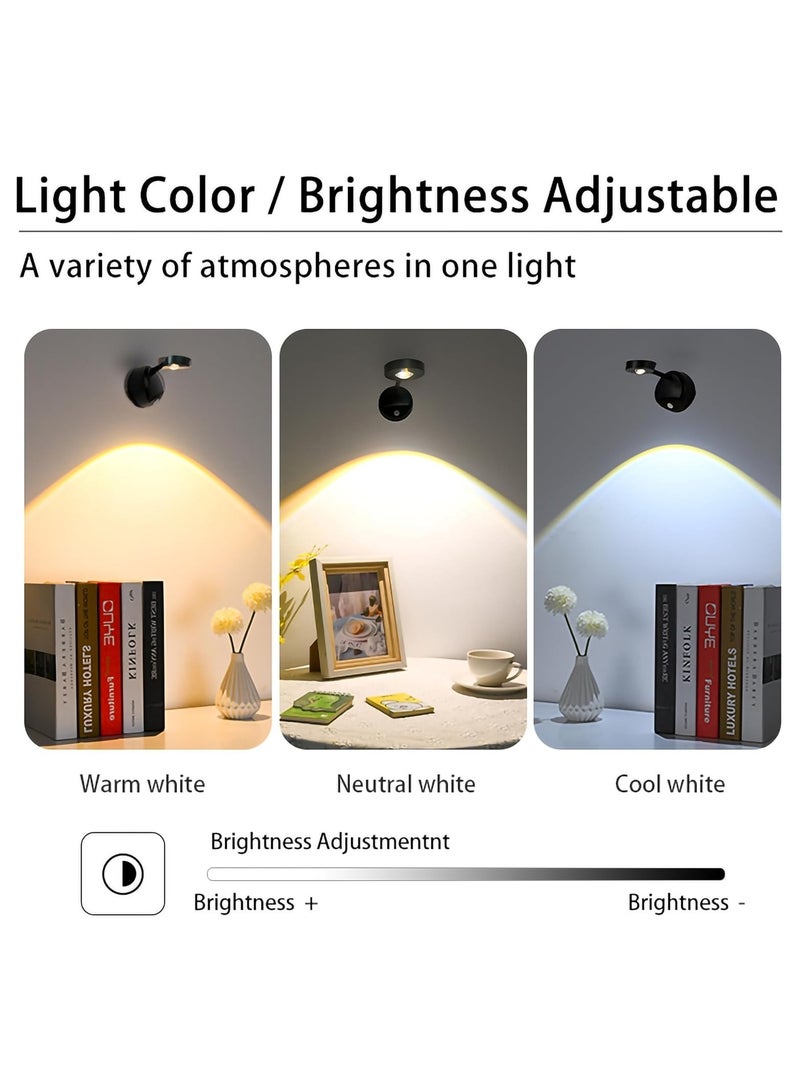 ليفقورا LED Motion Sensor Night Light, Rechargeable Smart Motion Sensor Wireless Wall Lamp - Dimmable 3 Color Spotlight with 360° Rotation for Wall Stair Kids Room Hallway Bedroom Cabinet Closet (Black) - Image 4