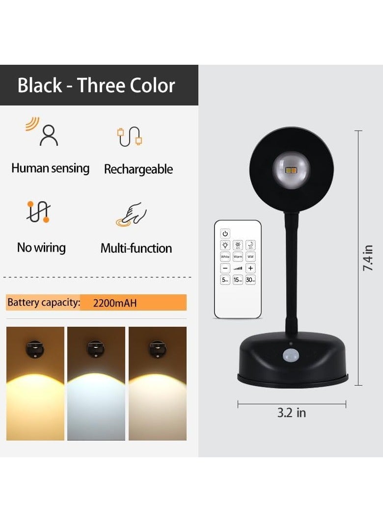 ليفقورا LED Motion Sensor Night Light, Rechargeable Smart Motion Sensor Wireless Wall Lamp - Dimmable 3 Color Spotlight with 360° Rotation for Wall Stair Kids Room Hallway Bedroom Cabinet Closet (Black) - Image 3