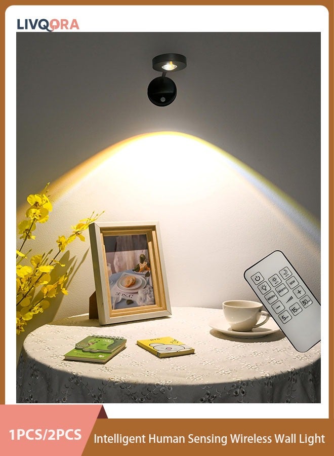 ليفقورا LED Motion Sensor Night Light, Rechargeable Smart Motion Sensor Wireless Wall Lamp - Dimmable 3 Color Spotlight with 360° Rotation for Wall Stair Kids Room Hallway Bedroom Cabinet Closet (Black) - Image 1