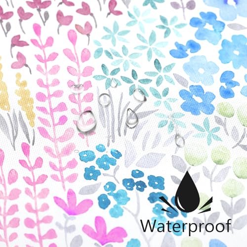 MAYZUS Blue Floral Shower Curtain, Pink Yellow Boho Flower Fabric Shower Curtains, Cute Funky Watercolor Wildflower Shower Curtain Set, Cottagecore Bohemian Bathroom Decor, 72x72 - Image 4