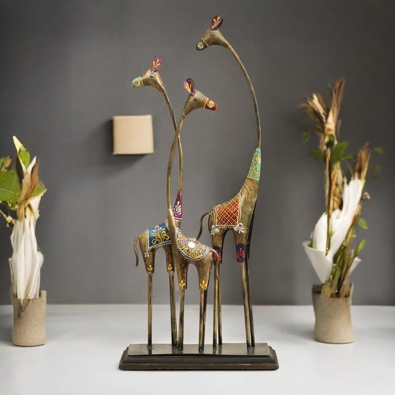 vedas Multicolour Metal Wood Goldie Giraffe2 Figurine for Living Room Bedroom Dining Room Hallway Entryway Office Decorative Showpeice for Home Desk Decor Table Top Size 9 x 19 Inches - Image 2