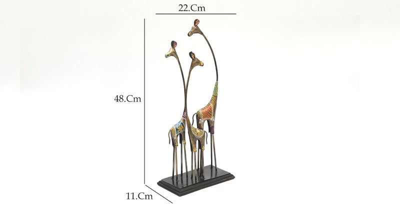 vedas Multicolour Metal Wood Goldie Giraffe2 Figurine for Living Room Bedroom Dining Room Hallway Entryway Office Decorative Showpeice for Home Desk Decor Table Top Size 9 x 19 Inches - Image 4
