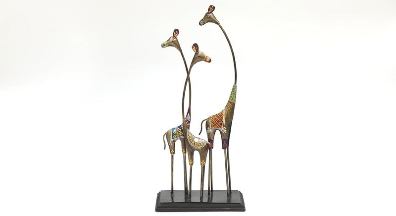 vedas Multicolour Metal Wood Goldie Giraffe2 Figurine for Living Room Bedroom Dining Room Hallway Entryway Office Decorative Showpeice for Home Desk Decor Table Top Size 9 x 19 Inches - Image 3