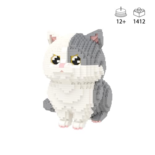 Larcele Micro Building Blocks Set DIY Mini Building Toy Bricks for Age Over 12 Years 1412 Pieces KLJM05 Munchkin CatGrey - Image 5