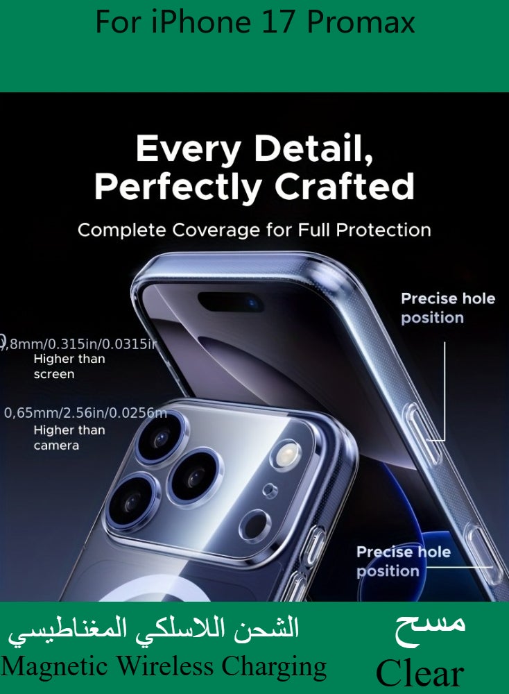 Dili Apple Clear Case iPhone 17 Pro Max Acrylic Clear Magnetic Phone Case Transparent Ultra Thin Magnetic Wireless Charging iPhone Cases Camera Protection Shockproof Back Men Women Cover - Image 5