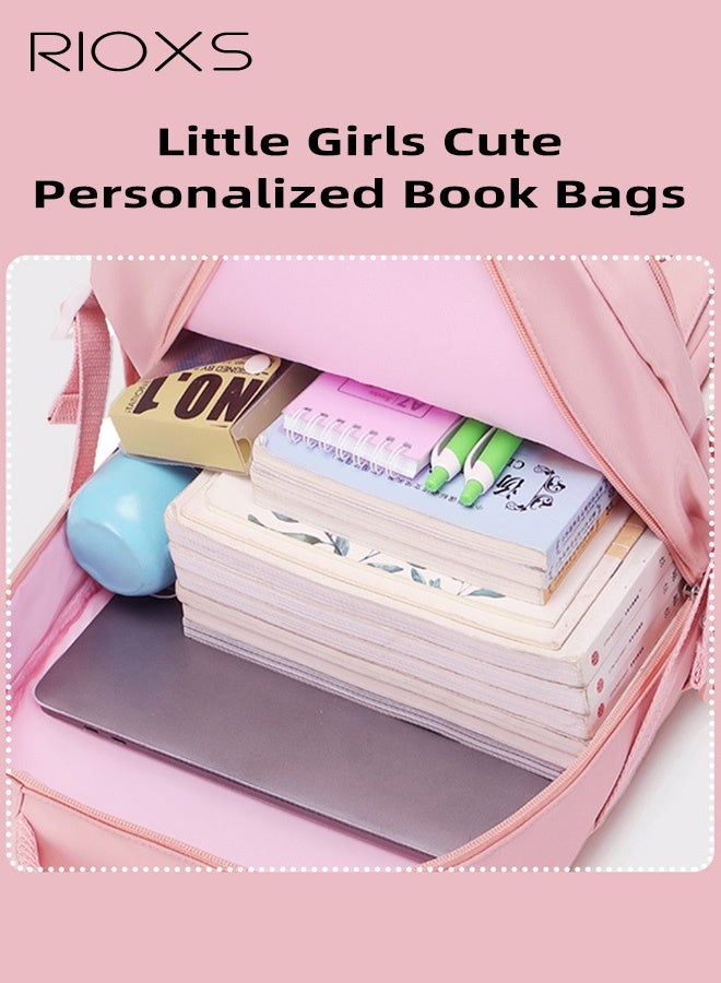 ريوكس حقيبة مدرسية للأطفال البنات مع مقلمة، حقيبة ظهر كبيرة السعة 30*18*43 سم مع أحزمة كتف مبطنة قابلة للتعديل وجيوب متعددة، حقائب كتب مقاومة للماء مخصصة مع شارات كرتونية، حقيبة سفر خفيفة الوزن ومقاومة ومريحة، مثالية للمدرسة، عطلة نهاية الأسبوع، ركوب الدراجات، التخييم، لون وردي - Image 4