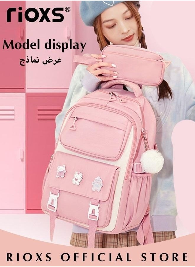 RIOXS Girls Backpack with Adjustable Padded Shoulder Straps, Personalized Waterproof School Bags with Large Capacity, Lightweight Resistant Travel Daypack, Perfect Gift for Girls, 30*18*43cm  - Image 2