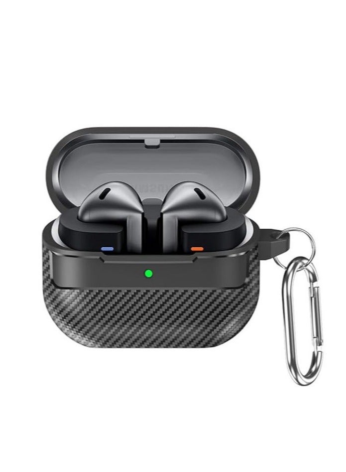 Case Compatible with Samsung Galaxy Buds3/Buds3 Pro with Keychain, Carbon Fiber Armor Shockproof Wireless Charging Protective Cover - Image 1
