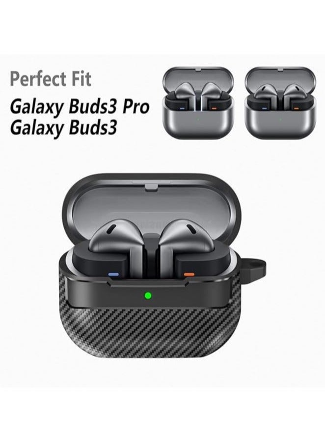 Case Compatible with Samsung Galaxy Buds3/Buds3 Pro with Keychain, Carbon Fiber Armor Shockproof Wireless Charging Protective Cover - Image 2