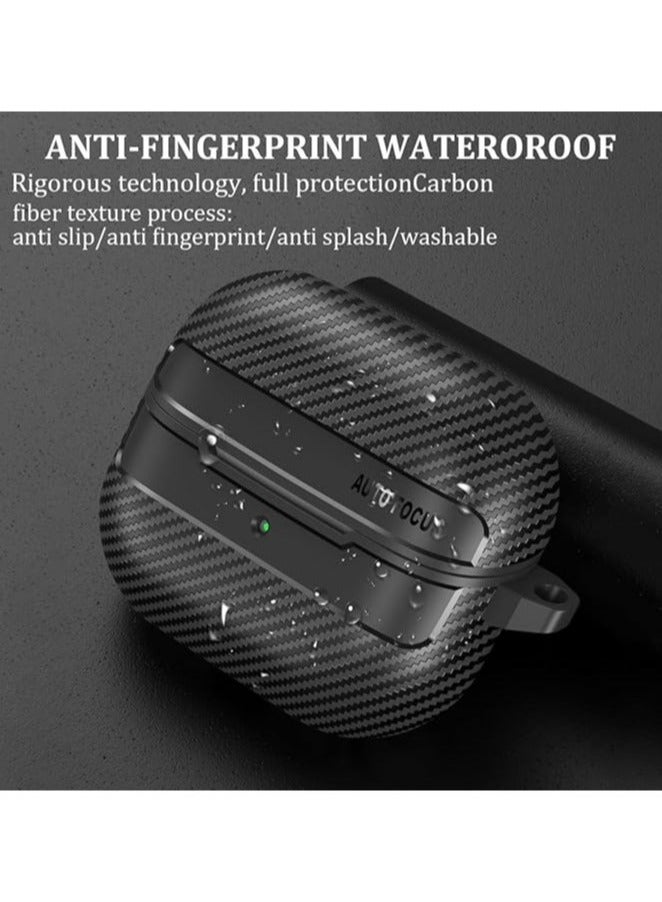 Case Compatible with Samsung Galaxy Buds3/Buds3 Pro with Keychain, Carbon Fiber Armor Shockproof Wireless Charging Protective Cover - Image 4