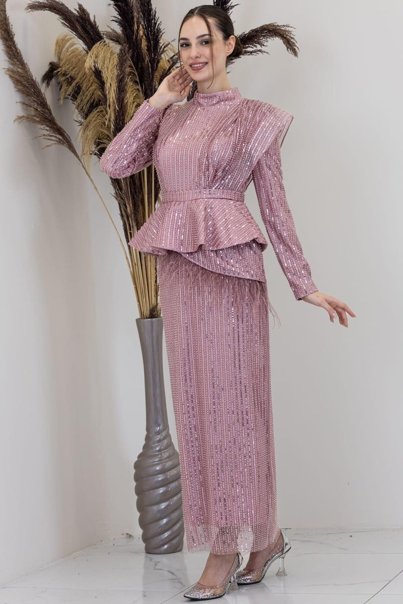 Esilanur Pamira Hijab Evening Dress Powder  - Image 1