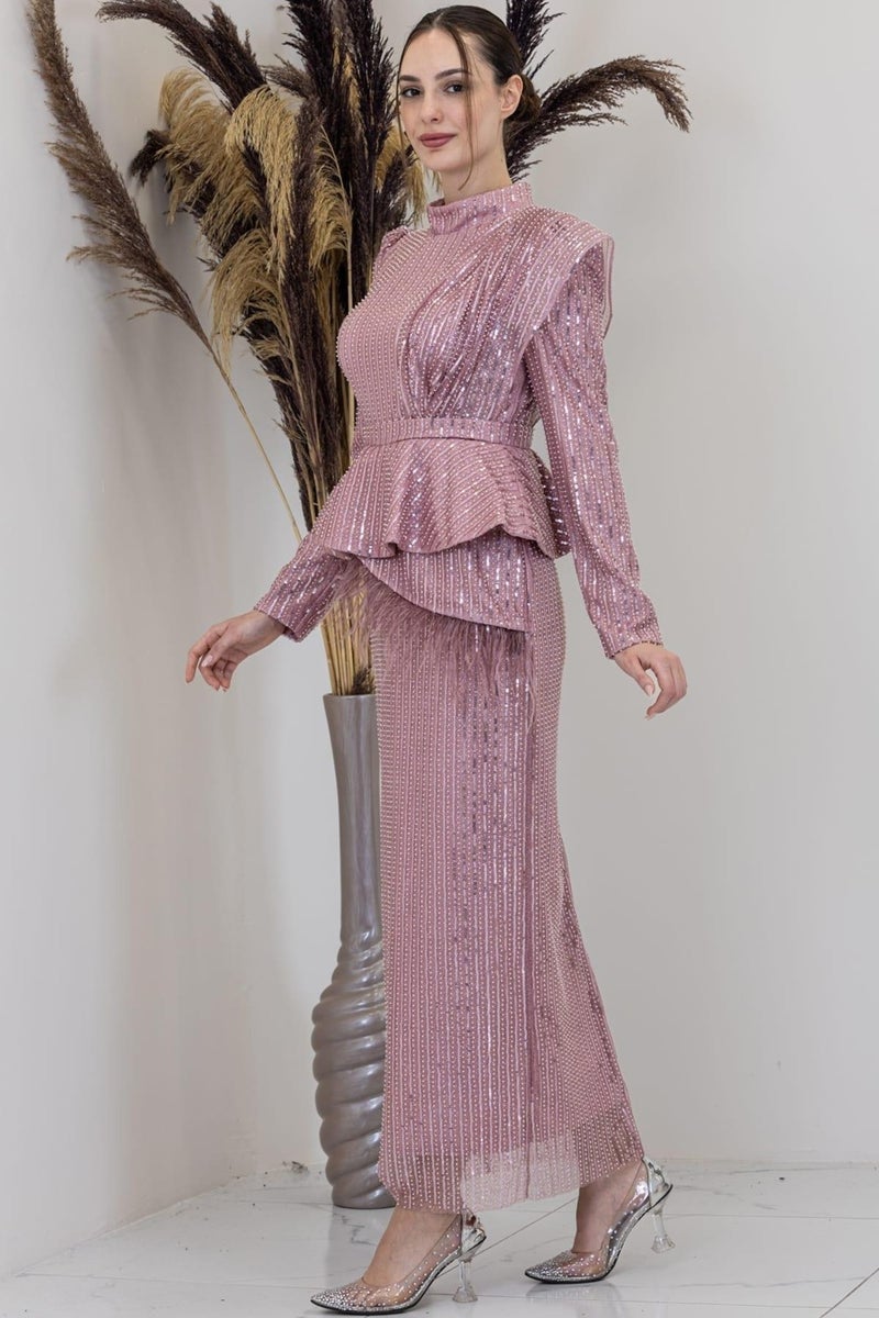 Esilanur Pamira Hijab Evening Dress Powder  - Image 4