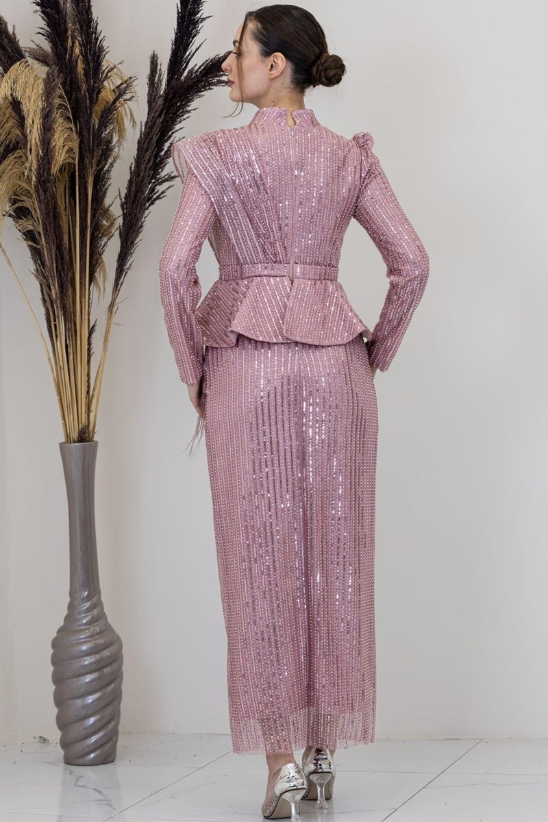 Esilanur Pamira Hijab Evening Dress Powder  - Image 3