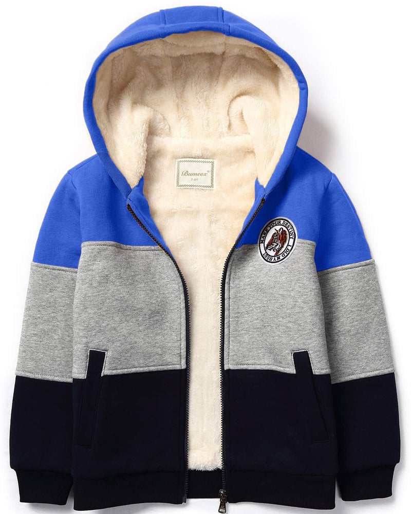 Bumeex Boy's Sherpa Fleece lined Jacket,Blue Spring Fall Winter Warm Sweatshirt Hoodie Size 8-9 Years - Image 1