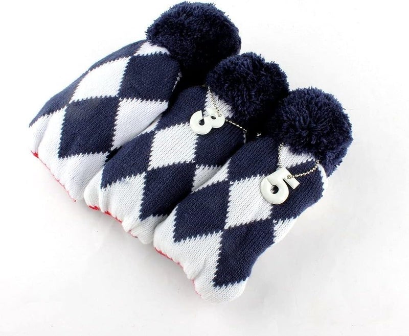 SEACLOUD 3pcs Knitted Golf Club Head Covers for Driver and Fairway Woods Headcovers Set (Argyle/Stars and Stripes Pattern) - Image 5