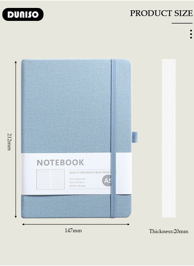 DUNISO - Lined Journal Notebooks, A5 200 Pages Hardcover Journal Notebooks with Ribbon Bookmark and Pen Loop, Classic Transverse Line Notepad for Women Men Travel Business Work Office - Image 1