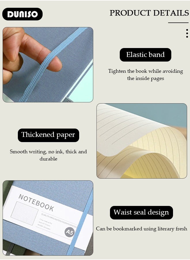 DUNISO - Lined Journal Notebooks, A5 200 Pages Hardcover Journal Notebooks with Ribbon Bookmark and Pen Loop, Classic Transverse Line Notepad for Women Men Travel Business Work Office - Image 1