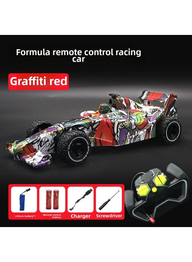 Formula F1 Remote Control Car Rechargeable Racing Car Fall-resistant Racing Drift High-speed Car Children Boy Toy Car-Color:[Graffiti Red] Equation Remote Control Car-Proportion:Ordinary Battery Version [send 5 Batteries + Screwdriver] Non-charging  - Image 1