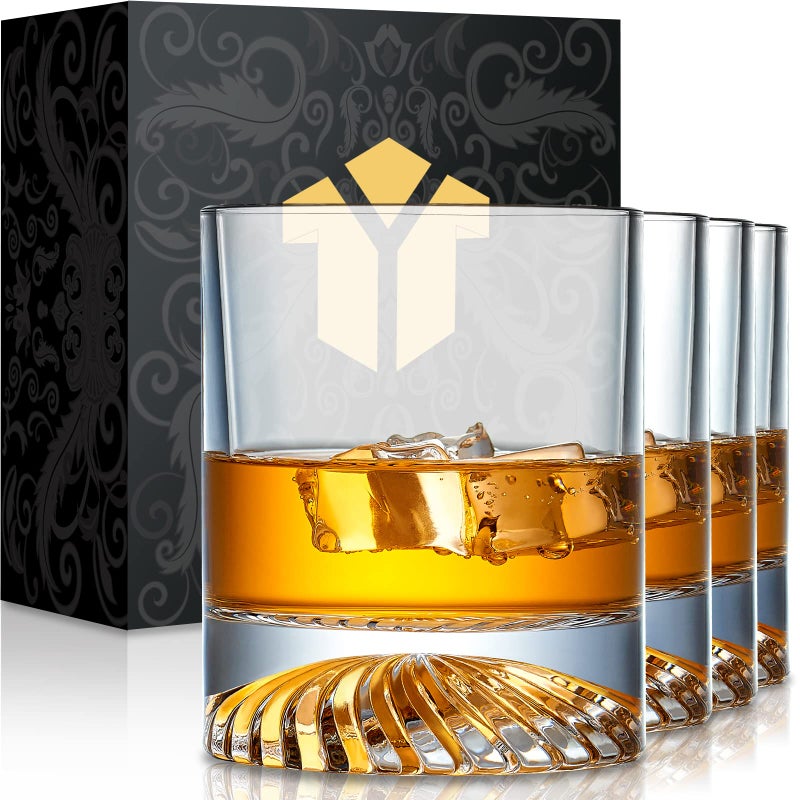 OPAYLY Whiskey Glasses Old Fashioned Glasses Set of 4 12oz Rocks Glasses Gift for Men Women Drinking Bourbon Scotch Cocktails Rum Cognac Vodka at Home Bar - Image 1