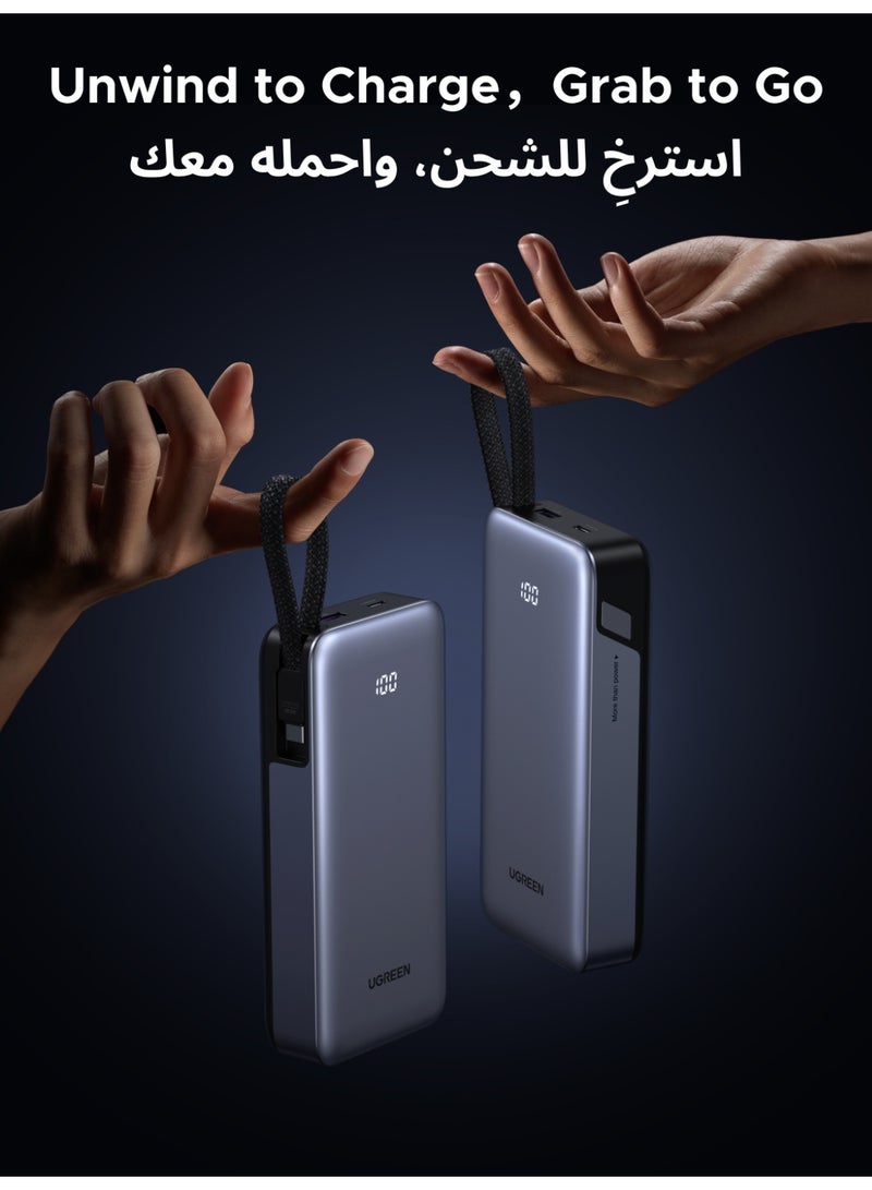 يو جرين باور بانك  mAh 20000 مع كابل تايب سي 45 وات  مدمج من النوع C شاحن محمول سريع الشحن مع حزمة بطارية مع شاشة LED شحن ثنائي الاتجاه متوافق مع سامسونج اس 25 اس24 التار آيفون 17 16 برو ماكس آيباد - Image 4