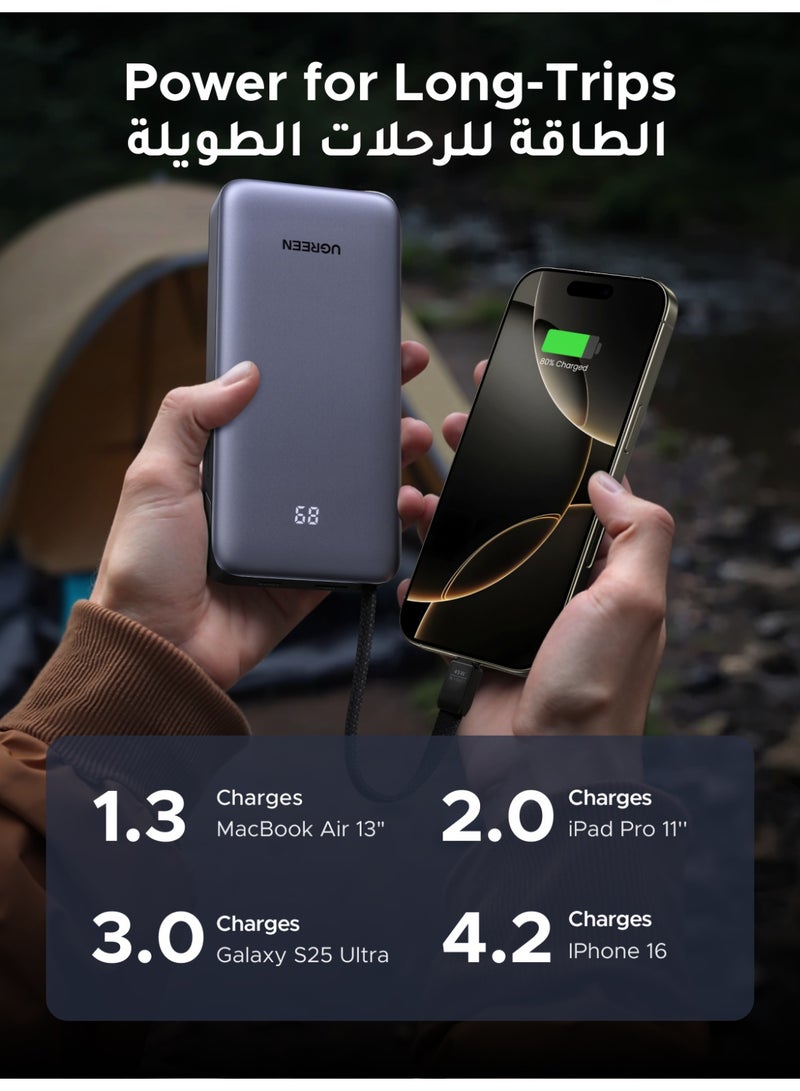 يو جرين باور بانك  mAh 20000 مع كابل تايب سي 45 وات  مدمج من النوع C شاحن محمول سريع الشحن مع حزمة بطارية مع شاشة LED شحن ثنائي الاتجاه متوافق مع سامسونج اس 25 اس24 التار آيفون 17 16 برو ماكس آيباد - Image 3