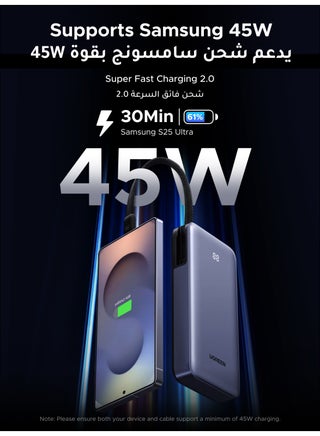 20000mAh 45W Power Bank Built-in Type C Cable Fast Charging Portable Charger, Battery Pack With LED Display Bidirectional Charging Compatible with Samsung S26/S25 Ultra, iPhone 17/16 Pro Max, iPad 20000mah 45W with cable - view 2