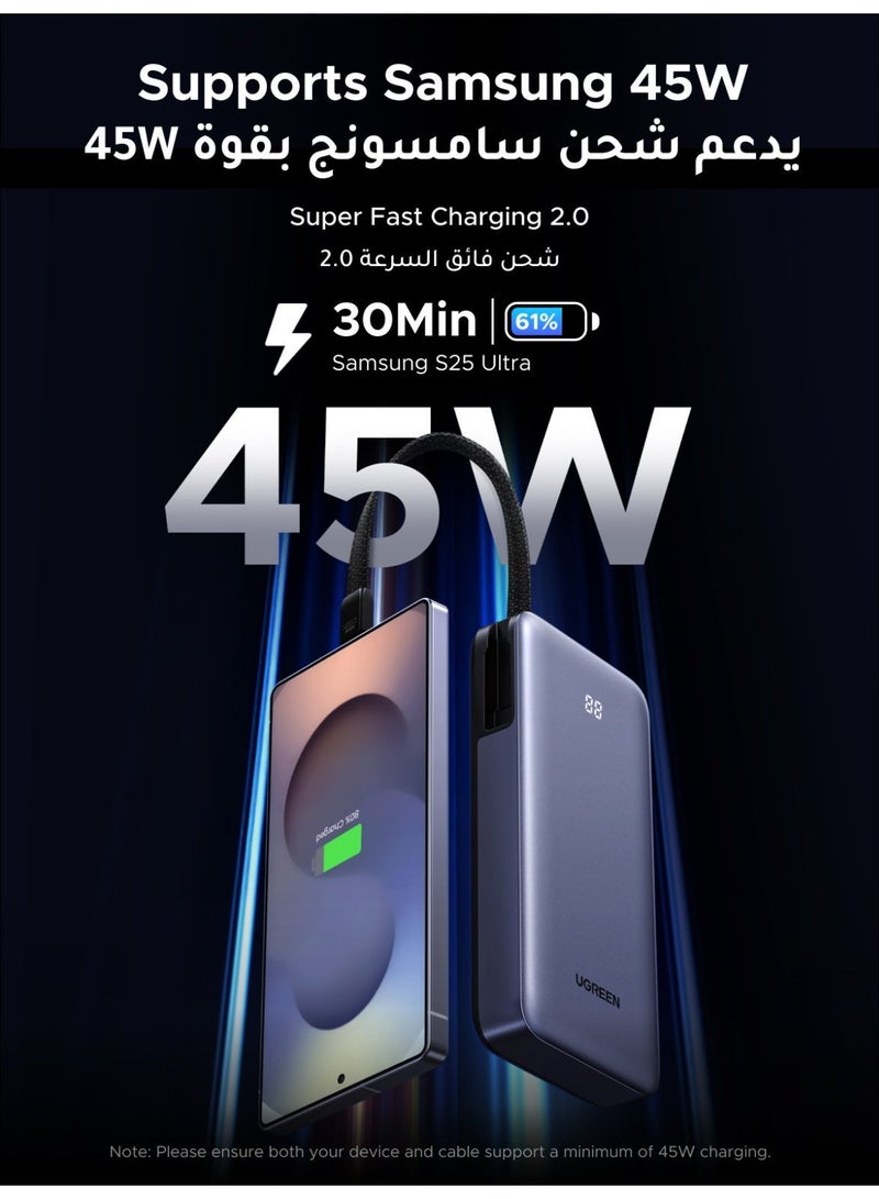 Ugreen 20000mAh 45W Fast Charging Built-in Type C Cable Portable Charger, Airline-Friendly, Battery Pack With LED Display Bidirectional Charging Power Bank, Compatible with Samsung S26/S25 Ultra, iPhone 17/16 Pro Max, iPad 20000mAh 45W 20000mah 45W with cable - Image 4
