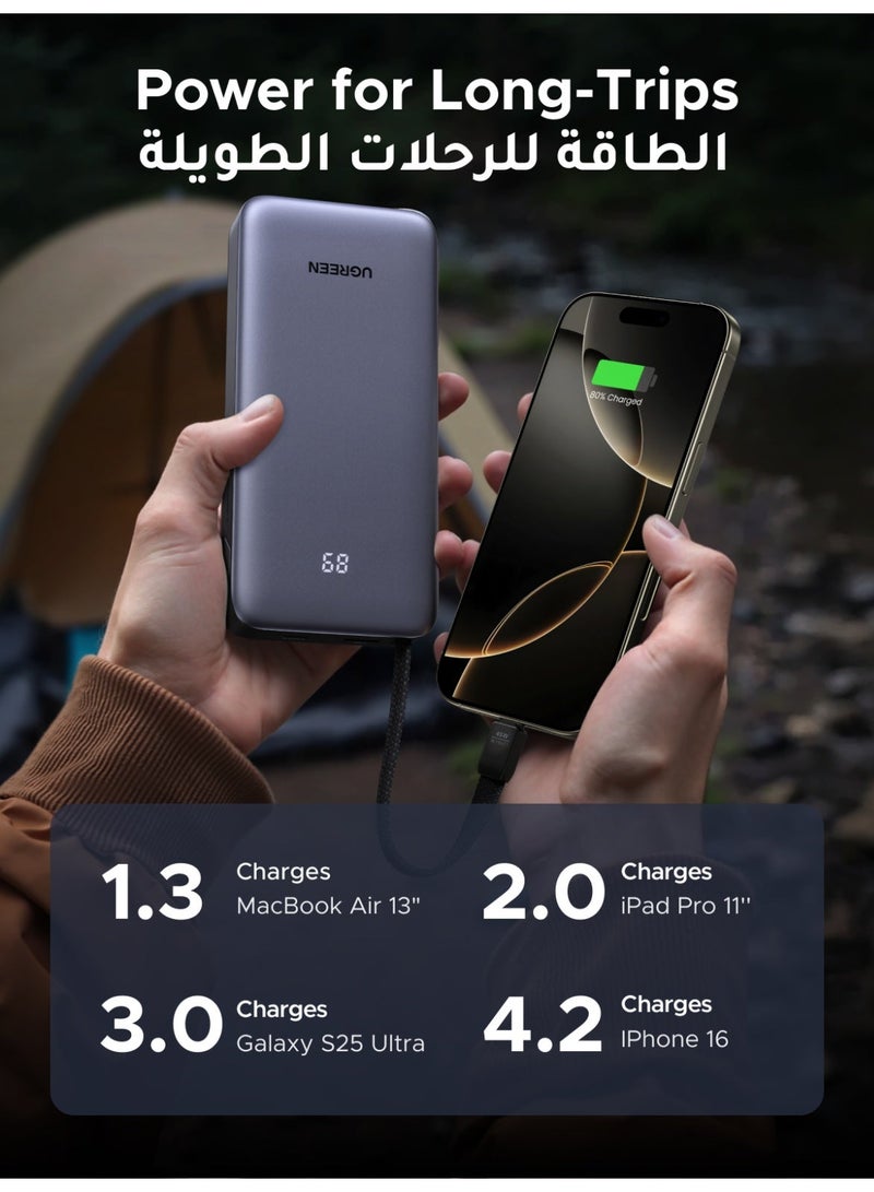 Ugreen 20000mAh 45W Fast Charging Built-in Type C Cable Portable Charger, Airline-Friendly, Battery Pack With LED Display Bidirectional Charging Power Bank, Compatible with Samsung S26/S25 Ultra, iPhone 17/16 Pro Max, iPad 20000mAh 45W 20000mah 45W with cable - Image 5