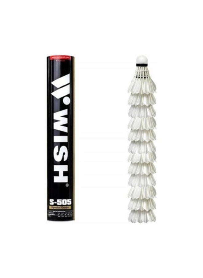 Wish Feather Shuttlecock Set Wish badminton shuttlecocks S505-03 12 Pcs White - Image 1