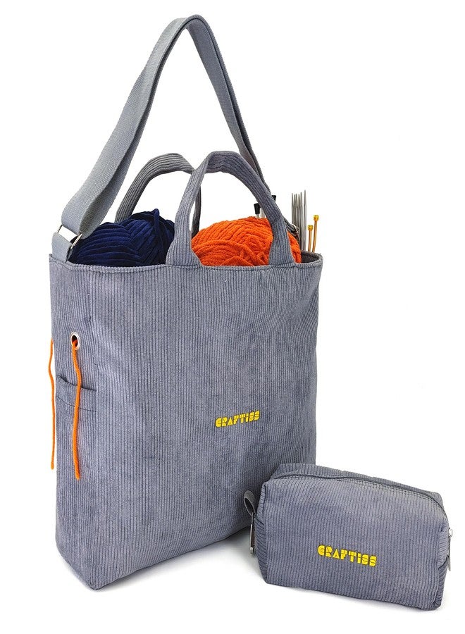 CRAFTISS Crochet Bag Yarn Storage - Christmas Gift - Durable Corduroy Yarn Bag for Crochet Accessories - Organizer with Knitting Accessories Case (Grey) - Image 1