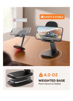 Excefore Desk Cell Phone Stand, Foldable Phone Stand, Metal Counterweight Base & Height Angle Adjustable Phone Stand, for 4.7"-11" Cell Phones and Tablets (Black)  - Image 3