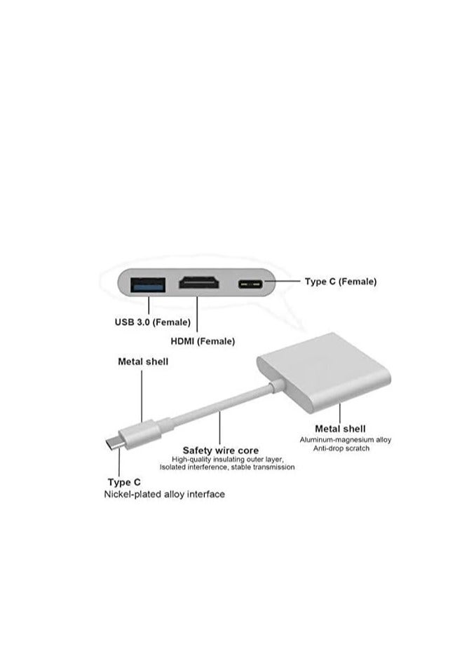 USB Type C to HDMI Adapter 4K USB 3.1 Type C Multiport HDMI Converter for MacBook, Chromebook Pixel Devices and More USB C Devices to HDTV/Projector Silver - Image 3