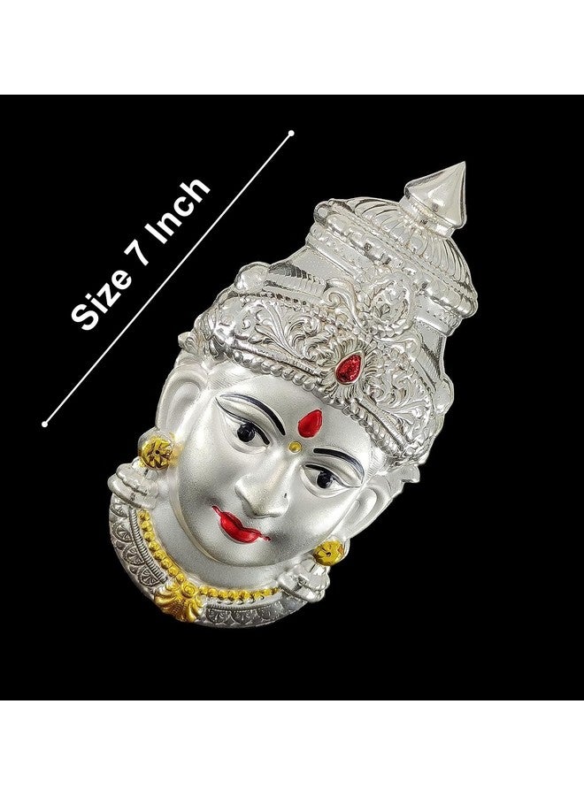 BENGALEN Lakshmi Devi Mukhota German Silver Matte 7 Inch Laxmi Idol Statue for Daily Pooja Occasion Puja Gifts Items for Temple Home Office and Festive Return Gift Items - Image 3