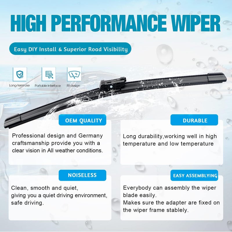 VTOGOI OEM Windshield Wiper Blades Replacement for Audi Q3 2015-2018 SQ5 2018-2025 A4 2009-2016 S4 S5 2008-2016,All Weather Original Factory Quality Front & Rear Wipers Set 24"+20"+15" (Pack of 3) - Image 4