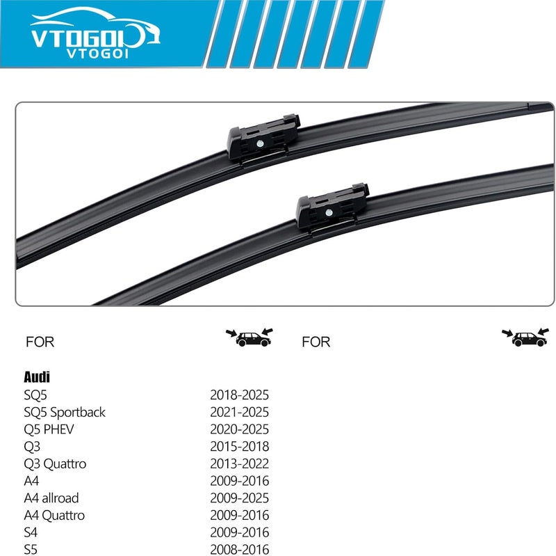 VTOGOI OEM Windshield Wiper Blades Replacement for Audi Q3 2015-2018 SQ5 2018-2025 A4 2009-2016 S4 S5 2008-2016,All Weather Original Factory Quality Front & Rear Wipers Set 24"+20"+15" (Pack of 3) - Image 3