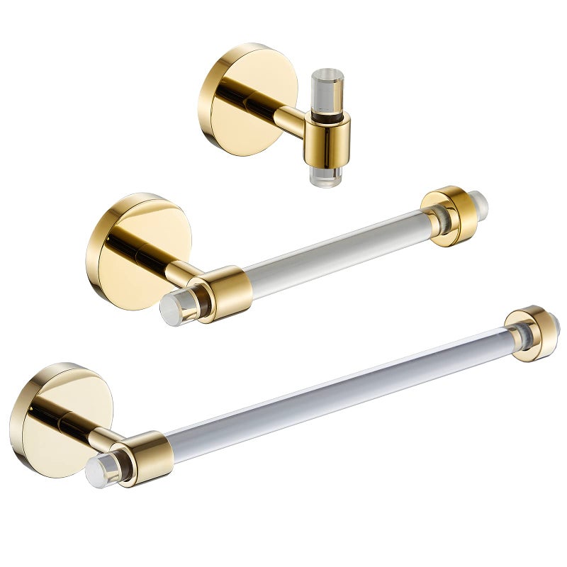 Gold Bathroom Hardware Accessories Set  Acrylic Hand Towel Holder Toilet Paper Holder Towel Hook  Wall Mounted Bath Towel Bar Set 3 Pieces SHUNLI
