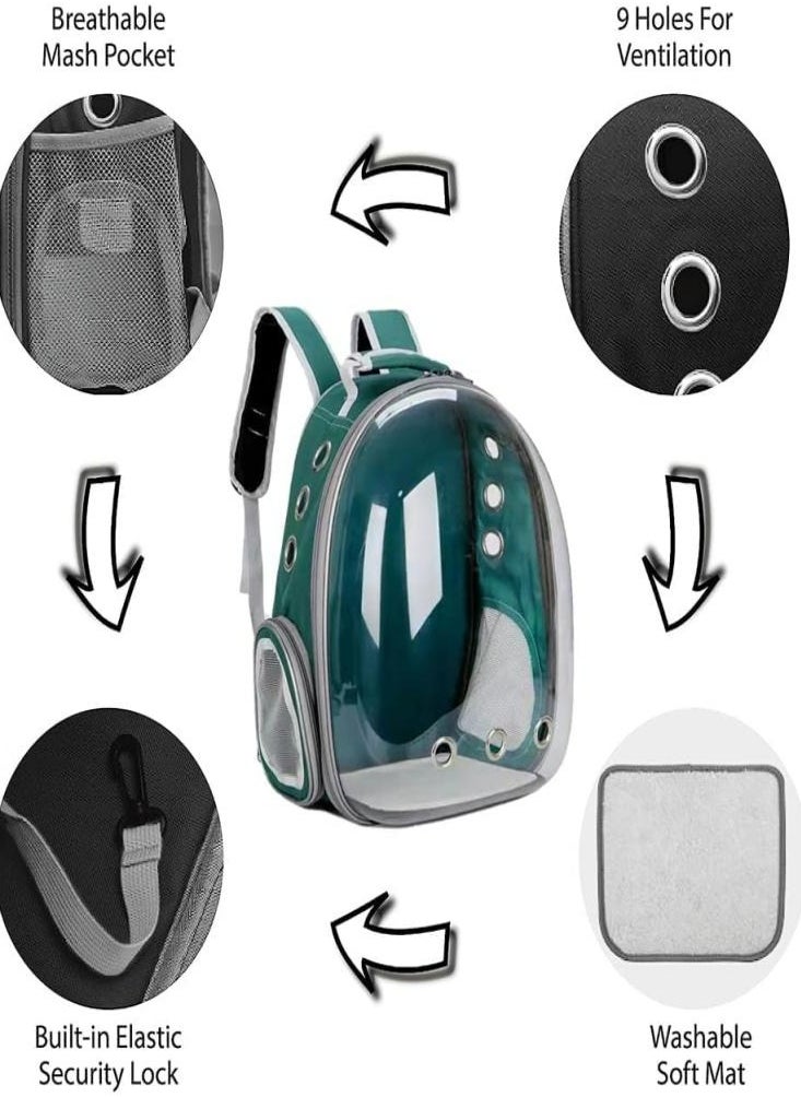 Oasisgalore - Oasisgalore Pet Carrier Backpack Cat Dog Backpack Pet Bubble Backpack Transparent Space Pet Backpack for Travel Green - Image 1
