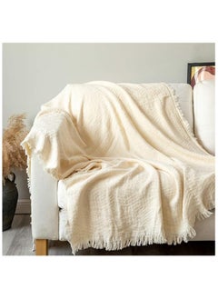 Halamine Knitted Throw Blankets, Cozy Lightweight Decorative Throw, Warm Woven Blanket with Tassels for Couch Sofa, Bed and Living Room, All Seasons for Women, Men and Kids (130x170cm, Off White)  - Image 1