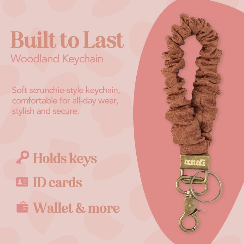 ANDI Wristlet Keychain for Women, Scrunchie Bracelet Key Ring With Clip Closure, Stretchy & Comfortable Wrist Lanyard, Key Chain For Car Keys, ID Cards (Woodland) - Image 3