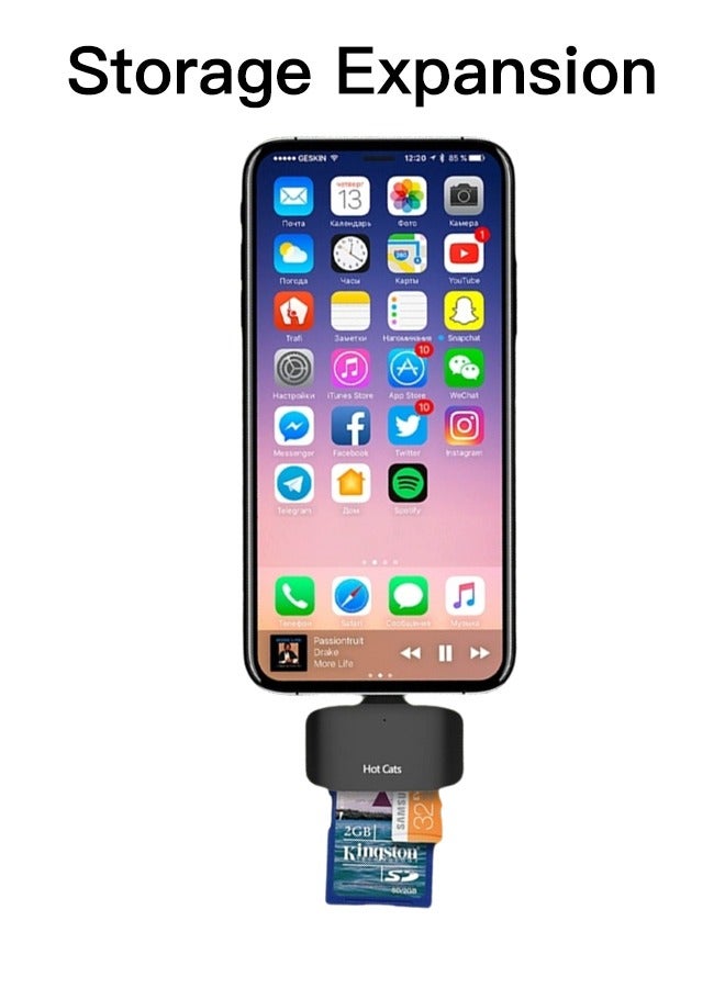 SD Card Reader for iPhone&iPad with Lighting interface, Supports SD, TF Card, Micro SD Card, Black - Image 3
