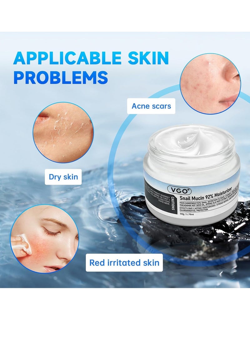VGO VGO Snail Mucin 92% Moisturizer Daily Face Moisturizer Hydrating Repair Face Gel Cream for Dry & Sensitive Skin, All Skin Types 50g / 1.76oz  - Image 3