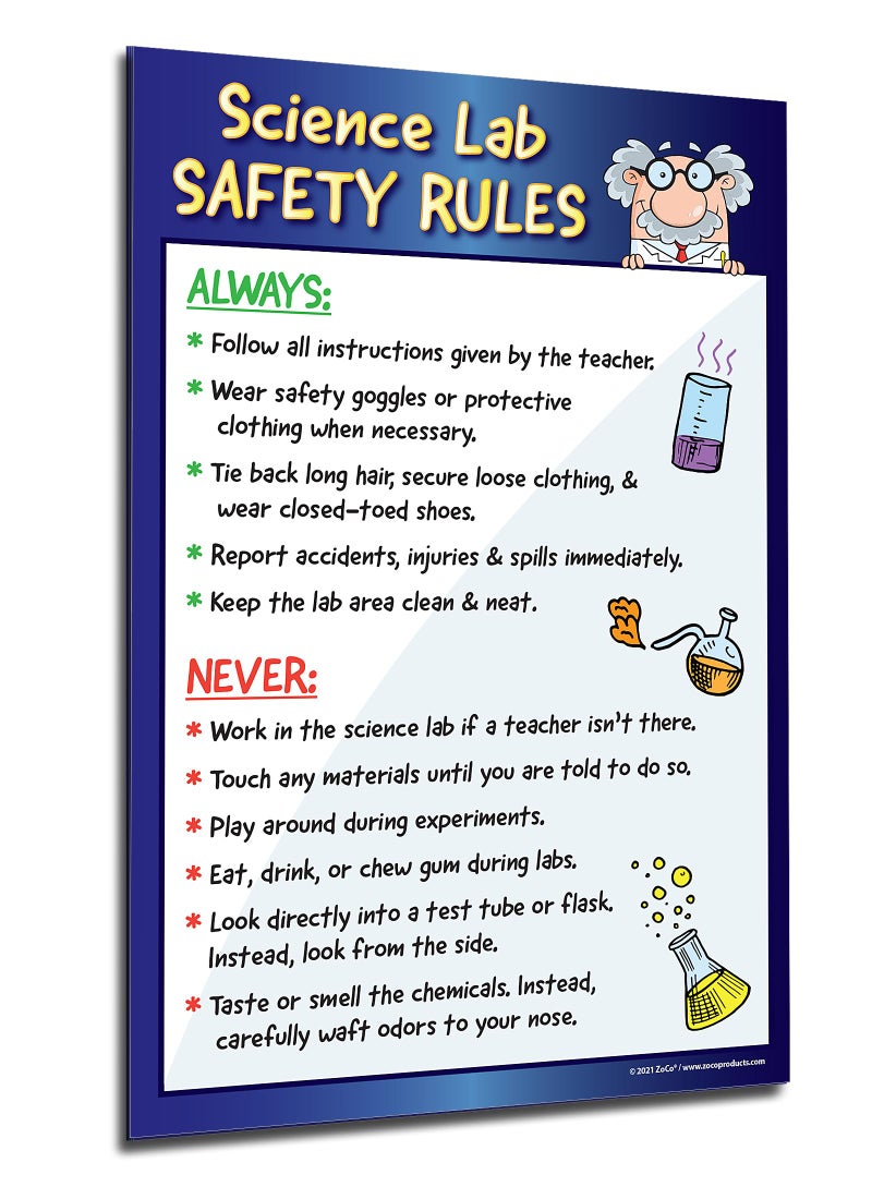 ZOCO – Science Lab Safety Rules Poster – Laminated 12x18 Classroom Chart for Middle & High School – Chemistry, Biology, Physics Laboratory Decor for Teachers & Students - Image 1