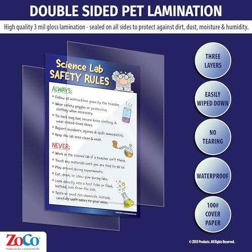 ZOCO – Science Lab Safety Rules Poster – Laminated 12x18 Classroom Chart for Middle & High School – Chemistry, Biology, Physics Laboratory Decor for Teachers & Students - Image 3