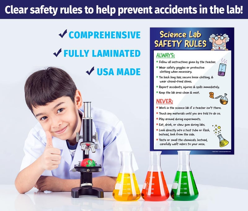 ZOCO – Science Lab Safety Rules Poster – Laminated 12x18 Classroom Chart for Middle & High School – Chemistry, Biology, Physics Laboratory Decor for Teachers & Students - Image 2