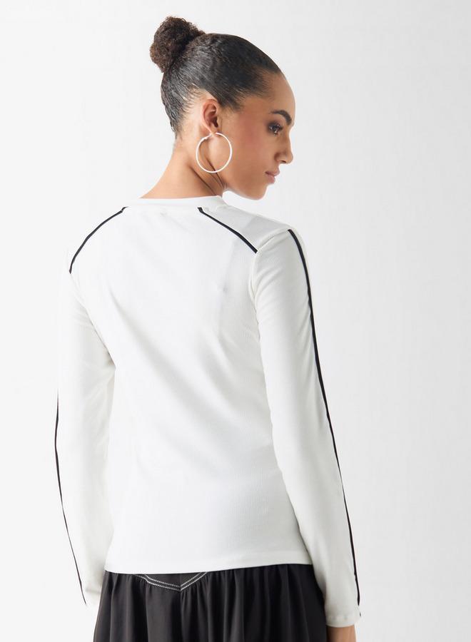 تواكستريمز كنزة مضلعة بأكمام طويلة وتفاصيل خيوط بارزة من تو إكستريمز - Image 3